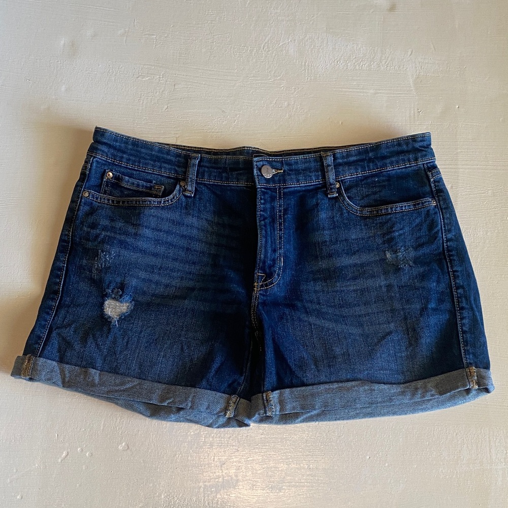 Dark Blue Denim Roll-Cuff Women’s Shorts